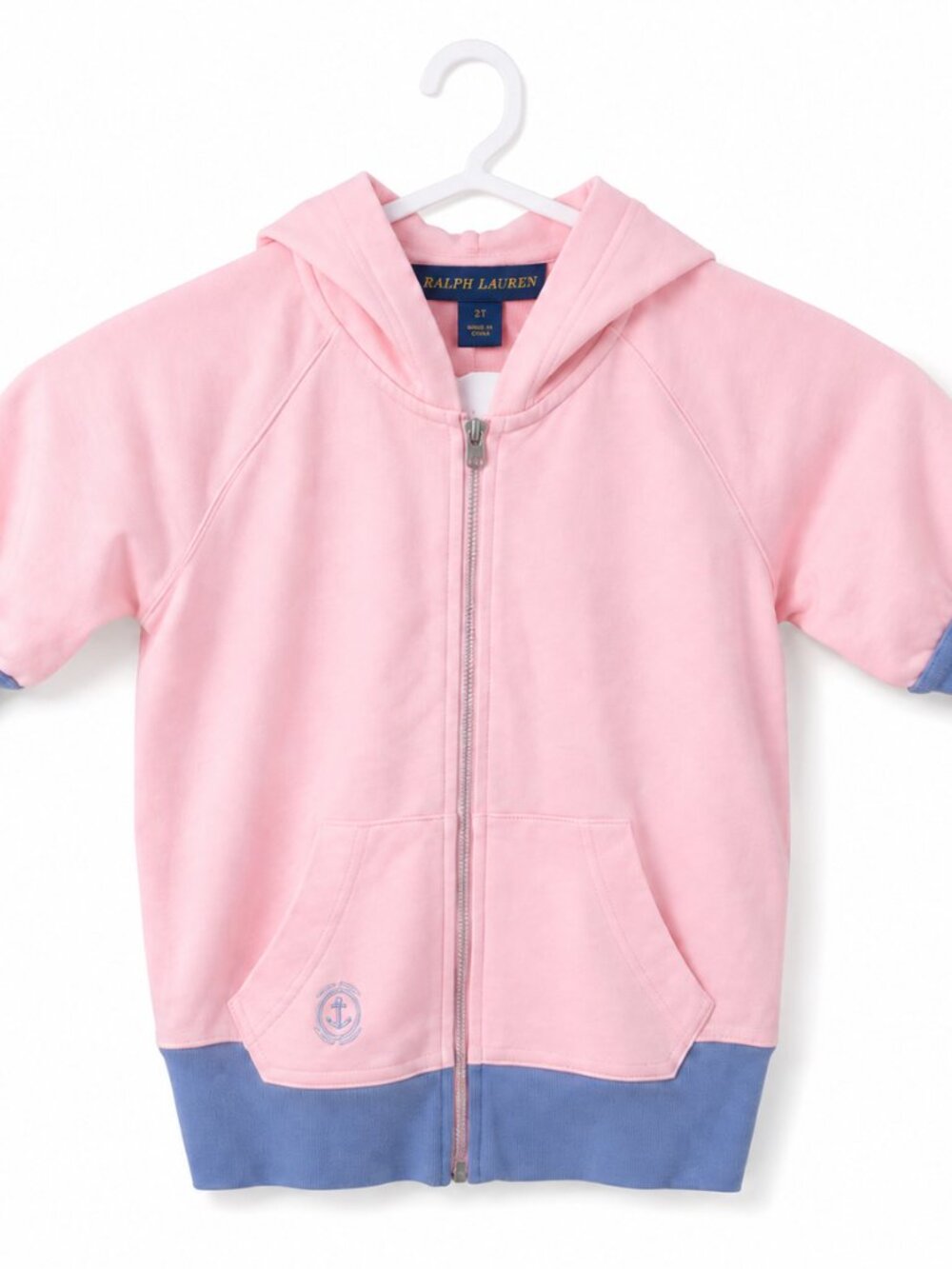 Ralph Lauren Girls M Pink Blue Full Zip Hooded Sweatshirt NWT